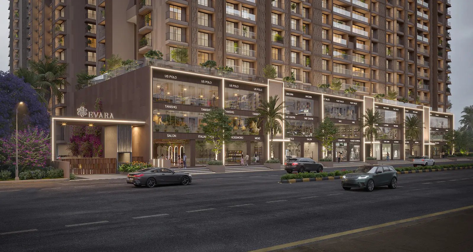 Evara retail frontage and towers